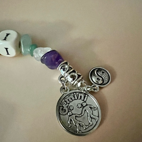 GEMINI Smoker’s Helper Roach Clip with Wooden Beads and Green & Purple Gemstones - Picture 4 of 16